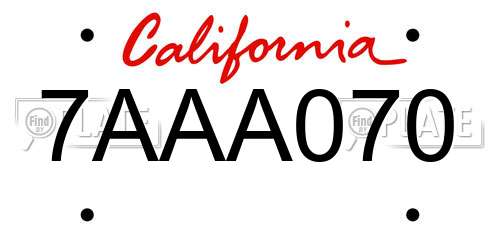 7AAA070 California License Plate
