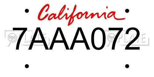 7AAA072 California License Plate