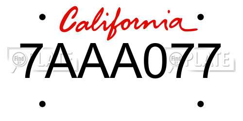 7AAA077 California License Plate