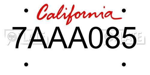 7AAA085 California License Plate