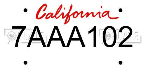 7AAA102 California License Plate