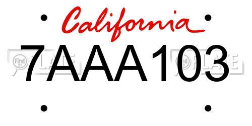 7AAA103 California License Plate