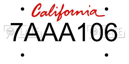 7AAA106 California License Plate