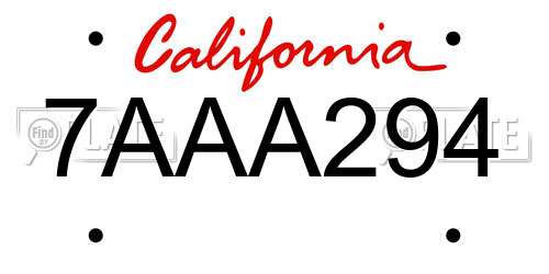 7AAA294 California License Plate