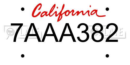 7AAA382 California License Plate