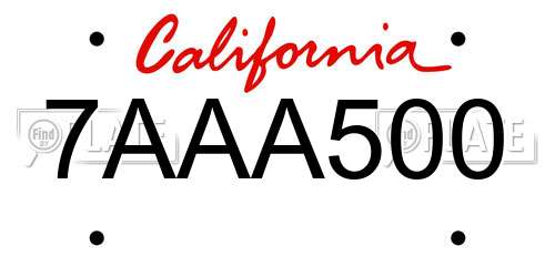 7AAA500 California License Plate