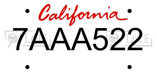 7AAA522 California License Plate