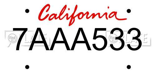7AAA533 California License Plate