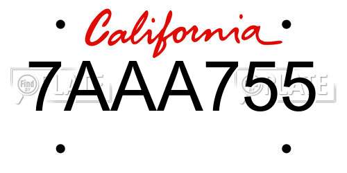 7AAA755 California License Plate