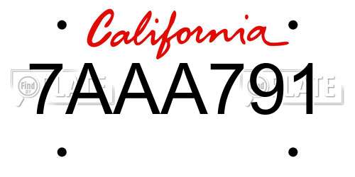 7AAA791 California License Plate