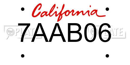 7AAB06 California License Plate