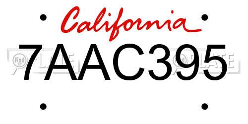 7AAC395 California License Plate