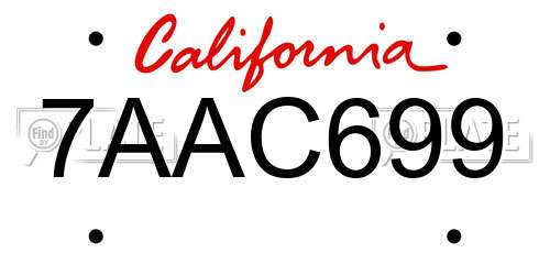 7AAC699 California License Plate