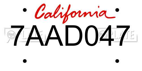 7AAD047 California License Plate