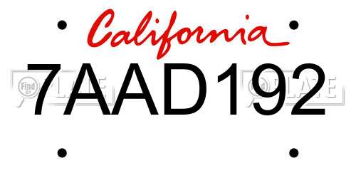 7AAD192 California License Plate