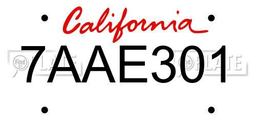 7AAE301 California License Plate