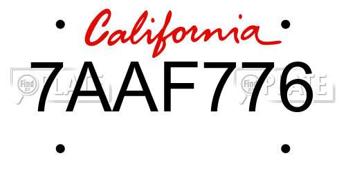 7AAF776 California License Plate