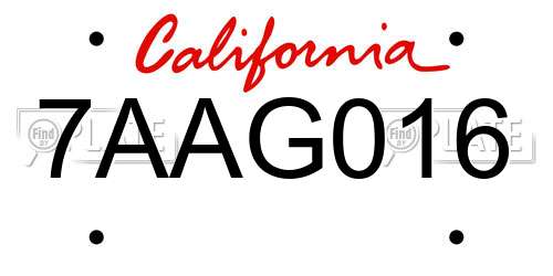 7AAG016 California License Plate