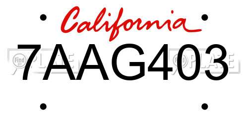 7AAG403 California License Plate