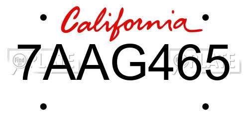 7AAG465 California License Plate