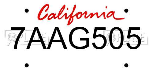 7AAG505 California License Plate