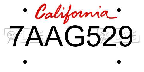 7AAG529 California License Plate