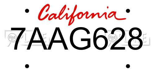 7AAG628 California License Plate