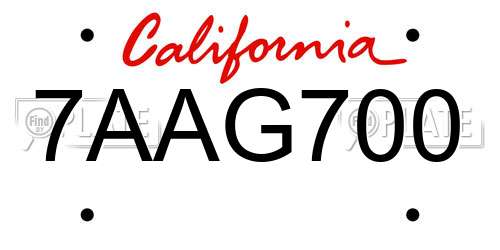 7AAG700 California License Plate