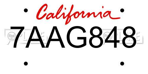 7AAG848 California License Plate