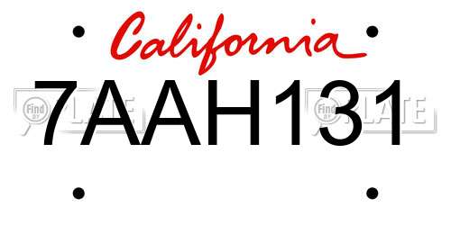 7AAH131 California License Plate