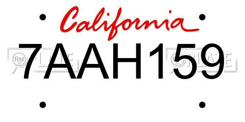 7AAH159 California License Plate