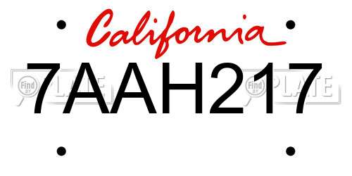 7AAH217 California License Plate