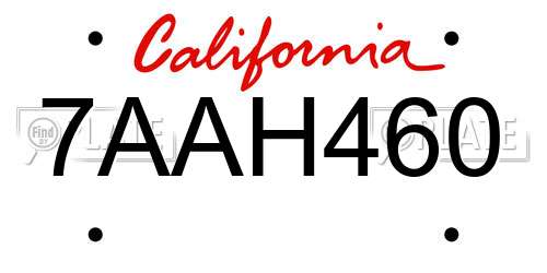 7AAH460 California License Plate