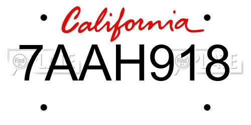 7AAH918 California License Plate