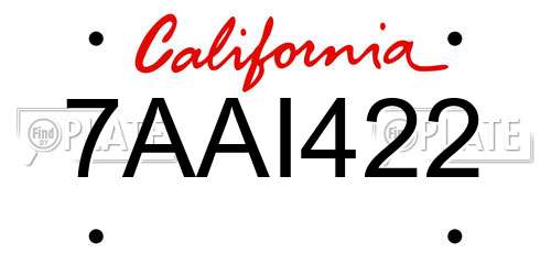 7AAI422 California License Plate