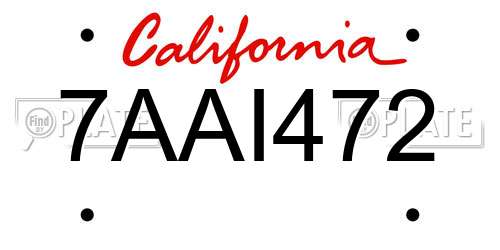7AAI472 California License Plate