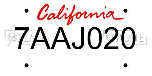 7AAJ020 California License Plate