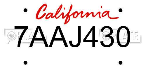 7AAJ430 California License Plate