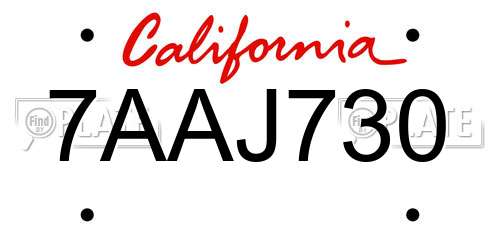 7AAJ730 California License Plate