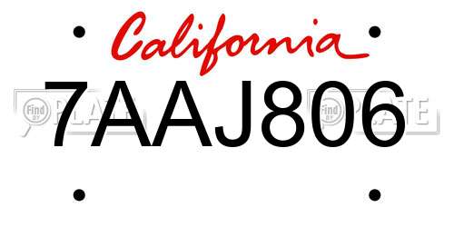 7AAJ806 California License Plate