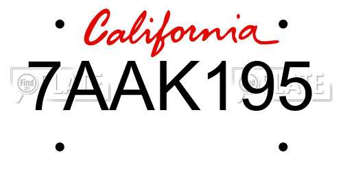 7AAK195 California License Plate
