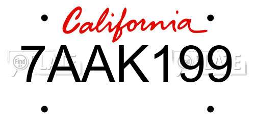 7AAK199 California License Plate