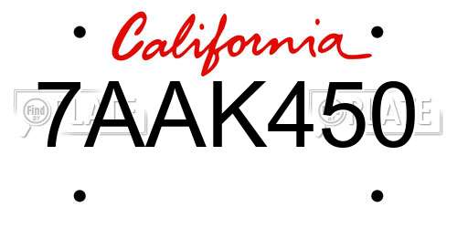 7AAK450 California License Plate