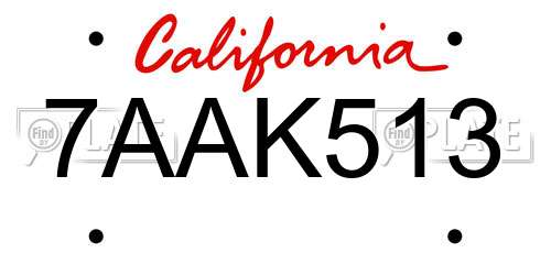 7AAK513 California License Plate