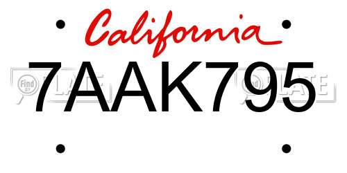 7AAK795 California License Plate