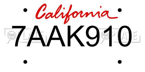 7AAK910 California License Plate