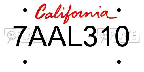 7AAL310 California License Plate