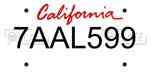 7AAL599 California License Plate
