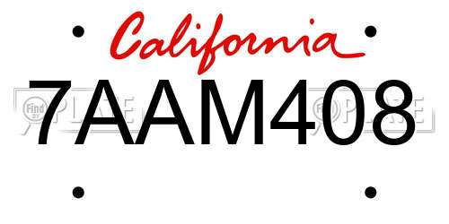 7AAM408 California License Plate