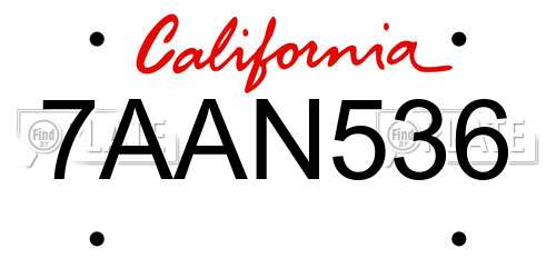 7AAN536 California License Plate